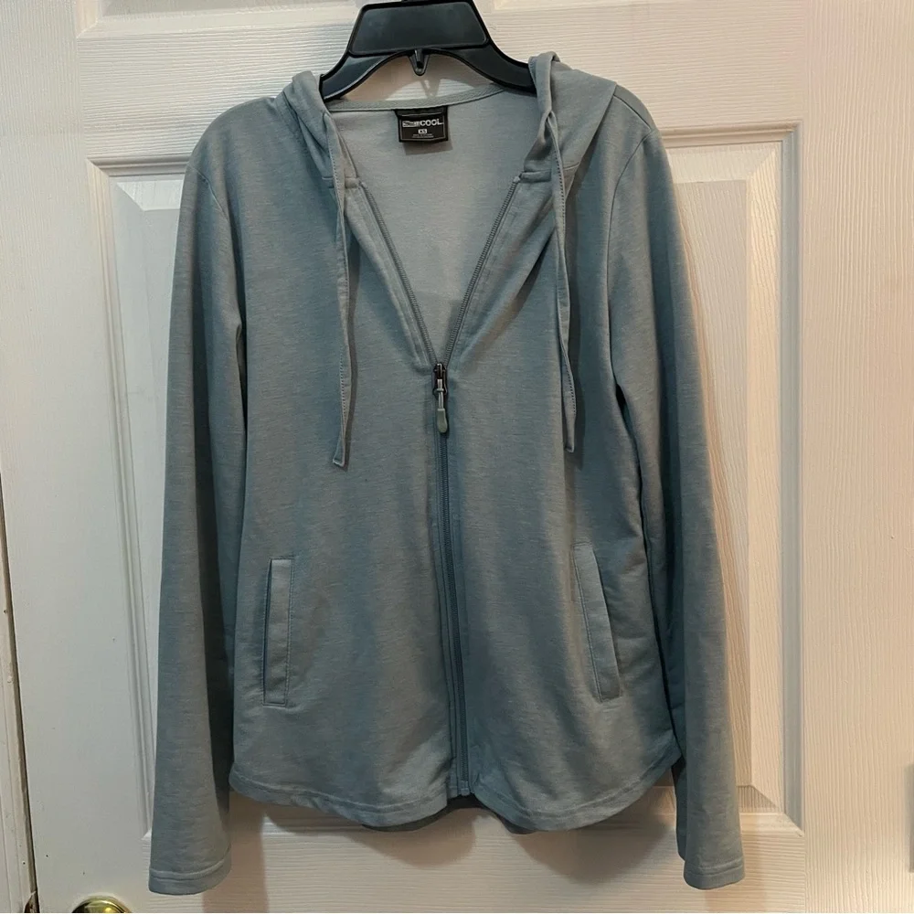 Light Blue Hooded Zip-Up Jacket
